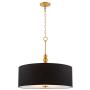 Kira Home Adelade 22'' Modern 3-Light Drum Pendant Chandelier, Black Fabric Shade, Tempered Glass Diffuser, Adjustable Height, Warm Brass Finish