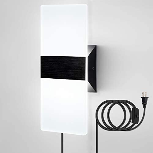 YeLEEiNO Modern LED Wall Sconce Acrylic Wall Light Cool White Plug in Cord with on/Off Switch Decorative Wall Lamp Night Light for Living Room, Bedroom, Corridor (Black)
