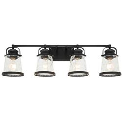 Lucidce Farmhouse Bath Vanity Light 4 Heads Black Wall Sconces with Hammered Glass,Rustic Exterior Bathroom Lighting Fixture Over Mirror Industrial Vintage Wall Mount lamp for Living Room Hallway