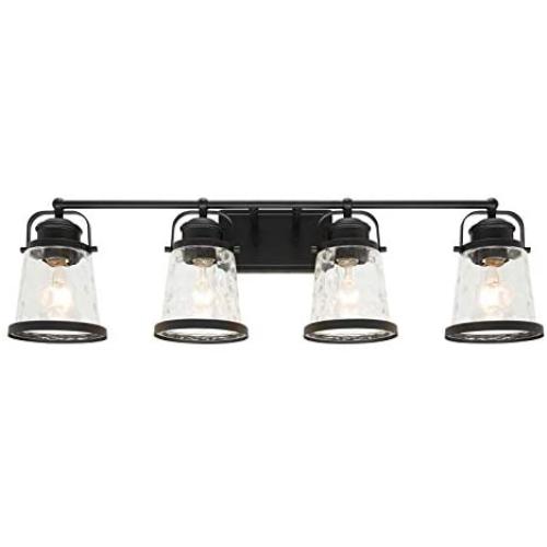 Lucidce Farmhouse Bath Vanity Light 4 Heads Black Wall Sconces with Hammered Glass,Rustic Exterior Bathroom Lighting Fixture Over Mirror Industrial Vintage Wall Mount lamp for Living Room Hallway