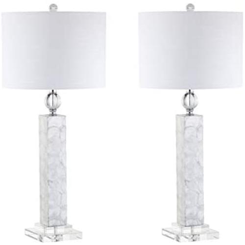 JONATHAN Y JYL4006A-SET2 Bailey 32'' LED Seashell Lamp Coastal,Contemporay,Transitional for Bedroom, Living Room, Office, College Dorm, Coffee Table, Bookcase, White, 2 Piece