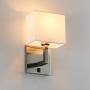 Permo Set of 2 Single Wall Sconce Light Fixture with White Textile Shades and On/Off Switch Button Small Modern Nightstand Lamps for Bedrooms Bedside Reading (Brushed)