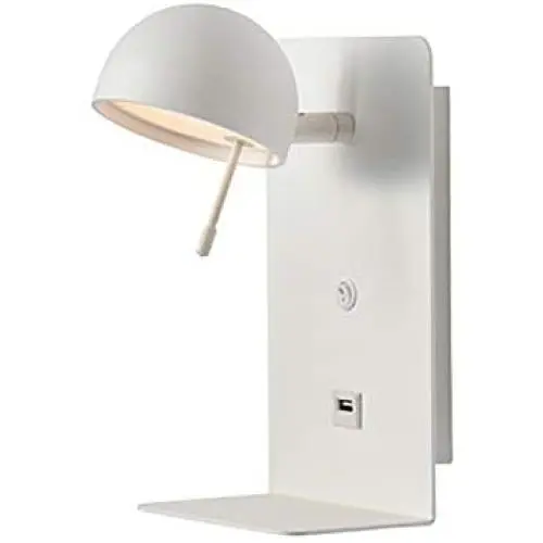 Yjhj LED Creative Wall Sconce,with USB Charging Port Acrylic Wall Lamp Dimmable Iron Art Study Room Wall Light with Reading Shelf for Bedroom(1light)-White Tricolor Light 14x24cm(6x9inch)