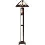 Mission Floor Lamp Art Deco with Nightlight Oiled Bronze Stained Glass Shade for Living Room Reading Bedroom - Robert Louis Tiffany