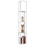 Garwarm LED Shelf Floor Lamp -Asian Wooden Frame-Tall Lights with Organizer Storage Display Shelves-Modern Standing Lamps for Living Room Bedrooms,White