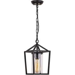 Capslpad Outdoor Pendant Light for Porch,1-Light Modern Metal Vintage Cage Hanging Lantern Light Adjustable Pendant Light Fixtures with Glass Shade for Porch,Entryway,Doorway,Farmhouse,Foyer