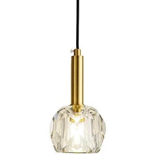 NC Lighting 1-Light Modern Angular Glass Crystal Pendant Light Gold Decorative Mini Metal Ceiling Light Fixtures for Kitchen Island Bedroom Dining Room Bar