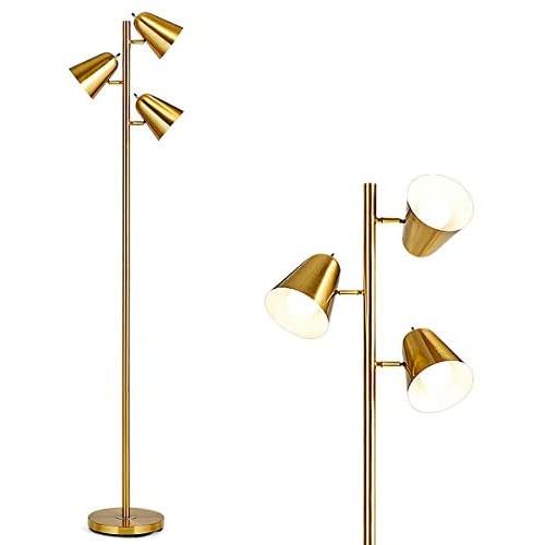 Tangkula 3-Light Floor Lamp, 64” Mid Century Modern 3 Light Tree, Standing Tall Pole Lamp with 3 LED Bulbs and Adjustable Heads, Reading Light for Living Room & Bedroom, 360 Lighting (Antique Brass)