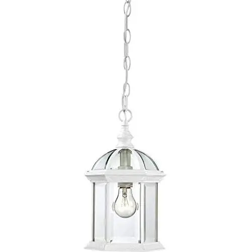 Nuvo Lighting 60/4977 Boxwood One Light Hanging Lantern 100 Watt A19 Max. Clear Beveled Glass White Outdoor Fixture Nuvo Lighting 60/4977 Boxwood One Light Hanging Lantern 100 Watt A19 Max. Clear Beveled Glass White Outdoor Fixture