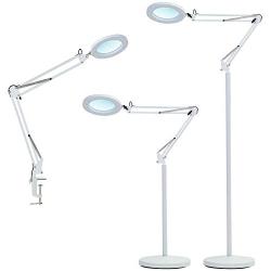 Psiven Magnifying Glass Floor Lamp, Dimmable LED Magnifying Lamp with Clamp - 12W, 3 Lighting Modes, 5 Diopter, Height Adjustable - Super Bright Floor Lamp with Magnifier for Reading, Craft, Task