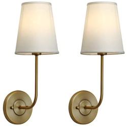 Pathson Rustic Wall Sconce with Fabric Shade, Modern Vintage Wall Mounted Lamp 1-Light Fixture Suitable for Bedroom Living Room, Antique Brass Finish 2-Pack (Antique)