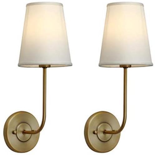 Pathson Rustic Wall Sconce with Fabric Shade, Modern Vintage Wall Mounted Lamp 1-Light Fixture Suitable for Bedroom Living Room, Antique Brass Finish 2-Pack (Antique)