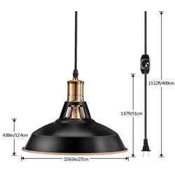 Pynsseu Industrial Barn Plug in Pendant Light with 13.12Ft Cord and Dimmable Switch, Vintage Metal Hanging Pendant Lamp for Kitchen Island, Dining Room, Bedroom or Barn 2 Pack