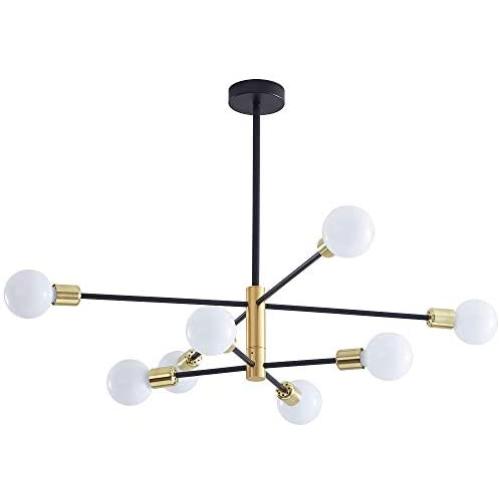 Sputnik Chandelier Mid Century Modern Industrial E26 LED Pendant Lighting Chandeliers Ceiling Light Fixture Black and Gold Light for Living Room,Kitchen,Bedroom,Dining Room and Farmhouse