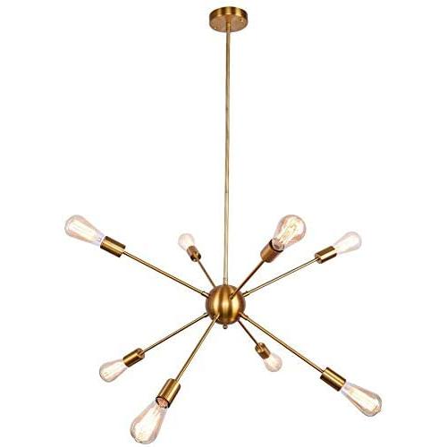 8-Light Gold Sputnik Chandelier, Adjustable Modern Ceiling Haning Light Semi Flush Mount Pendant Light Fixture for Dining Room Kitchen Island Living Room Bedroom, Antique Gold Changable