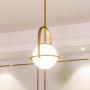 Modern Globe Pendant Lights, LMS 1-Light Hanging Light Fixture, Brushed Brass Finished with White Globe Glass Lampshade, LMS-013