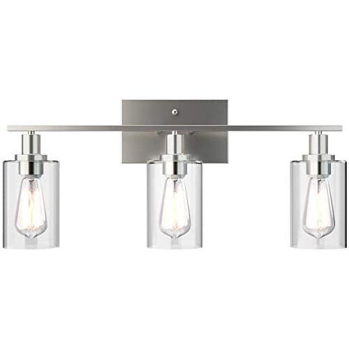 Tangkula 3 Light Wall Lamp, Modern Glass Wall Sconces, E26 Light Bulbs Vanity Light, Silver Energy Saving Fixtures Wall Light, Suitable for Bedroom Living Room Porch Kitchen Cafe (3-Light)