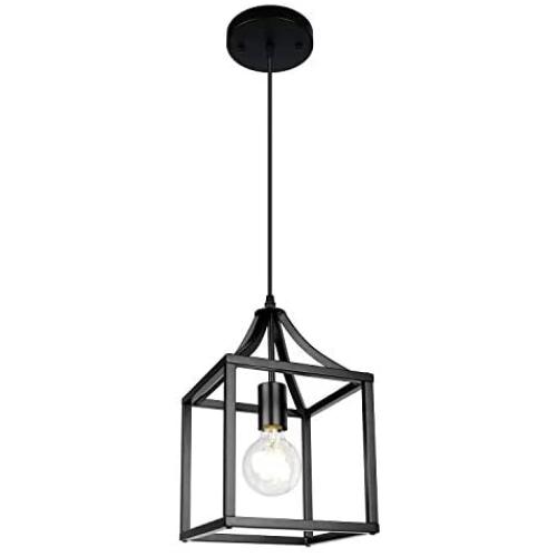 1-Light Black Farmhouse Pendant Light Mini Industrial Cage Chandelier Metal Hanging Light Fixture for Dinning Room Kitchen Bedroom Foyer (Hardwired)