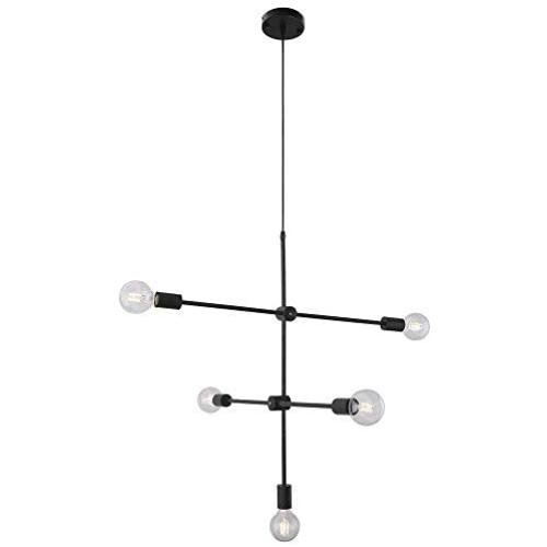 Ceiling Lamp 5 Light Mid Century Modern Sputnik Chandelier Lighting Fixture Pendant Light for Kitchen Dining Room Living Room Bedroom, Black