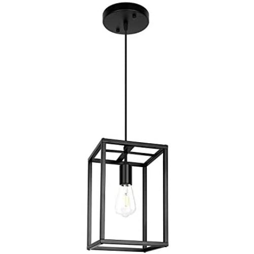 Pendant Light, Industrial Retro Loft Design, Black Rectangle Cage Hanging Ceiling Lamp, Retro Lighting Fixture for Kitchen Island Dining Room… (Hardware)