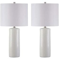 Signature Design by Ashley - Steuben Textured Ceramic Table Lamp - Drum Shades - Set of 2 - Solid White