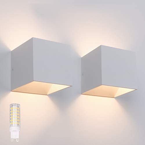 Ralbay LED Modern Indoor Wall Sconce 2-Pack 9W Aluminum LED Up and Down Black Indoor Wall Lighting Fixtures for Indoor Living Room Bedroom Hallway, with G9 Bulb (Warm White Light, 3000K)