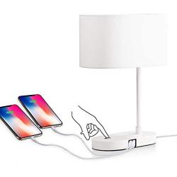 Miceshu Table Lamp for Bedroom, Touch Control Bedside Lamp with 3-Way Dimmable Dual USB Port Eye-Sight Protection, Linen Fabric Lampshade, Side Table Lamp for Bedroom, Living Room