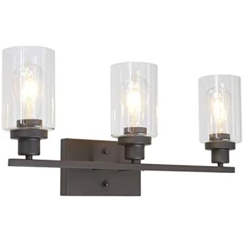 MELUCEE 3 Light Bathroom Vanity Light Oil Rubbed Bronze, Industrial Wall Light Fixture with Clear Glass Shade Sconces for Bedroom Porch Kitchen Living Room