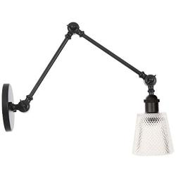 Industrial Swing Arm Vanity Light,Funnel Flared Frosted Glass Shade Vanity Wall Mount Light Fixture for Bedroom Living Room Kitchen Office,Black