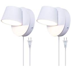 VILUXY Modern LED Bedside Wall Sconce Plug-in Cord with Switch Lighting Fixture 350 Rotation Adjustment White Wall Lamp for Bedroom 6W 3000K 2 Pack