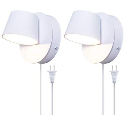 VILUXY Modern LED Bedside Wall Sconce Plug-in Cord with Switch Lighting Fixture 350 Rotation Adjustment White Wall Lamp for Bedroom 6W 3000K 2 Pack