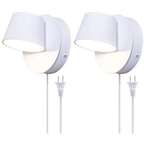 VILUXY Modern LED Bedside Wall Sconce Plug-in Cord with Switch Lighting Fixture 350 Rotation Adjustment White Wall Lamp for Bedroom 6W 3000K 2 Pack