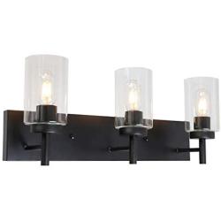 VINLUZ Vanity Bathroom Light Fixture Black 3 Lights Rustic Wall Sconce Lighting with Clear Glass Shade Vintage Porch Wall Lamp Bedroom Living Room
