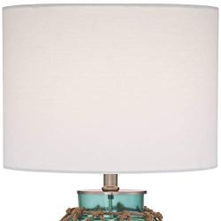 Crosby Cottage Nautical Accent Table Lamps Set of 2 Coastal Blue Green Rope Net Off White Drum Shade Decor for Living Room Bedroom House Bedside Nightstand Home Office Family - 360 Lighting