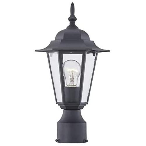 Gruenlich Outdoor Post Lighting Fixture with One E26 Medium Base Max 100W, Aluminum Housing Plus Glass, Bulb Not Included (Black Finish)
