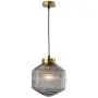CraftThink Pendant Lighting Chandelier Fixture Nordic Drum Amber Ribbed Glass in Brass 1 Light Ceiling Suspension Lamp LED Hanging Lamp for Coffee Dining Living Room Bedroom Restaurant Hotel-Smoke