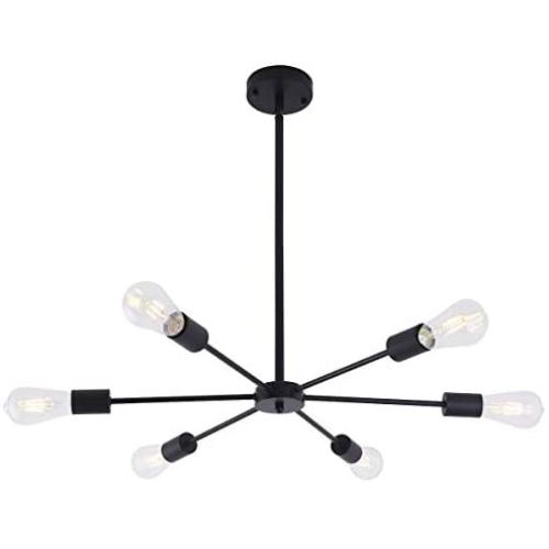 LUVISI 6 Lights Black Chandlers,Sputnik Chandeliers Vintage Mid-Century Ceiling Light Fixture,Industrial Hanging Lamps for Dining Room Bedroom Kitchen Living Room Foyer Hallway