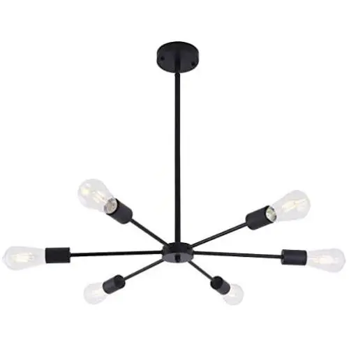 LUVISI 6 Lights Black Chandlers,Sputnik Chandeliers Vintage Mid-Century Ceiling Light Fixture,Industrial Hanging Lamps for Dining Room Bedroom Kitchen Living Room Foyer Hallway