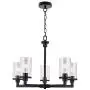 VINLUZ Farmhouse Chandelier 5 Light Pendant Light for Dining Room in Matte Black Finish with Clear Glass Shade Rustic Metal Kitchen Island Lighting Fixture Ceiling for Bedroom Foyer Cafe Bar Corridor