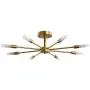 Semi Flush Ceiling Vintage Brushed Gold Light Fixture, Palacelantern Electroplated Brass 8 Lights Industrial Sputnik Chandelier for Kitchen Dining Living Room Bedroom Lighting