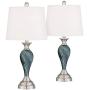 Arden Modern Contemporary Table Lamps Set of 2 Green Blue Glass Twist Column Steel Base Empire Shade Decor for Living Room Bedroom House Bedside Nightstand Home Office Family - Regency Hill