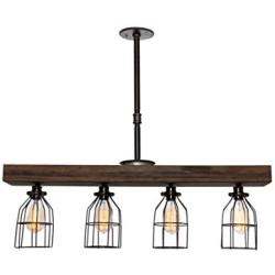 West Ninth Vintage Pendant Farmhouse Chandelier Fixture - Fayette Wood Beam Light - Rustic Lighting for Kitchen Island Lighting, Dining Room, Bar - Jacobean Stain