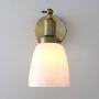 Permo Industrial Vintage Slope Pole Wall Mount Single Sconce with 5.5'' Oval Dome Milk White Glass Shade Wall Sconce Light Lamp Fixture (Antique)