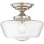 Schoolhouse Floating Ceiling Light Semi Flush Mount Fixture Brushed Nickel 12'' Wide Clear Glass for Bedroom Kitchen Living Room Hallway Bathroom - Regency Hill Schoolhouse Floating Ceiling Light Semi Flush Mount Fixture Brushed Nickel 12'' Wide Clear Glass for Bedroom Kitchen Living Room Hallway Bathroom - Regency Hill