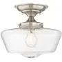 Schoolhouse Floating Ceiling Light Semi Flush Mount Fixture Brushed Nickel 12'' Wide Clear Glass for Bedroom Kitchen Living Room Hallway Bathroom - Regency Hill