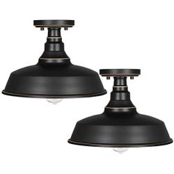 DEWENWILS Industrial Ceiling Light Fixture, Semi Flush Mount Ceiling Light with Metal Shade, ORB Finish Flush Mount Light Fixture for Bedroom, Dining Room, Entryway, 2 Pack