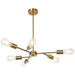 Banato Sputnik Chandelier 6 Lights Modern Hanging Pendant Lighting Industrial Vintage Brushed Brass Ceiling Light Fixture for Dining Room Living Room