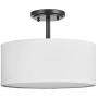 LED Fabric Drum Shade semi Flush Mount Ceiling Light PS Diffuser with Black Finish, Off White Fabric Chandeliers Shade for Bar, Dining Room, Corridor,Living Room.12.25'' 2 Light