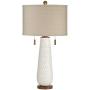 Kingston Mid Century Modern Table Lamp White Ceramic Taupe Drum Shade for Living Room Bedroom Bedside Nightstand Office Family - Possini Euro Design
