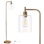 Addlon LED Floor Lamp, with Hanging Glass Lamp Shade and LED Bulb for Bedroom and Living Room, Modern Standing Industrial Lamp Tall Pole Lamp for Office, Brass Gold